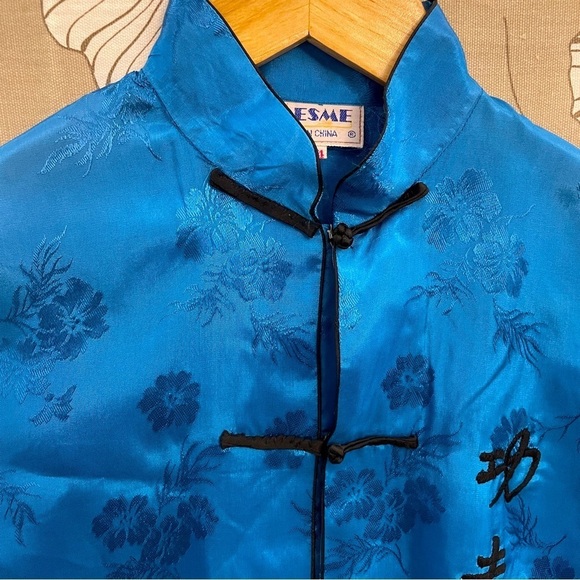 Chinese Tang Suit Jacket Shirt Blue White - Picture 3 of 9